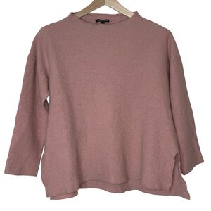 Eileen Fisher Lightweight Boiled Wool Box Sweater Top Mock Neck Pink Medium